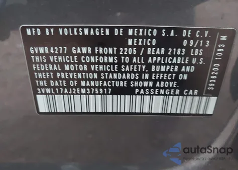 2014 Volkswagen Jetta 1.8T Sel из США, поврежденный, VIN 3VWL17AJ2EM375917